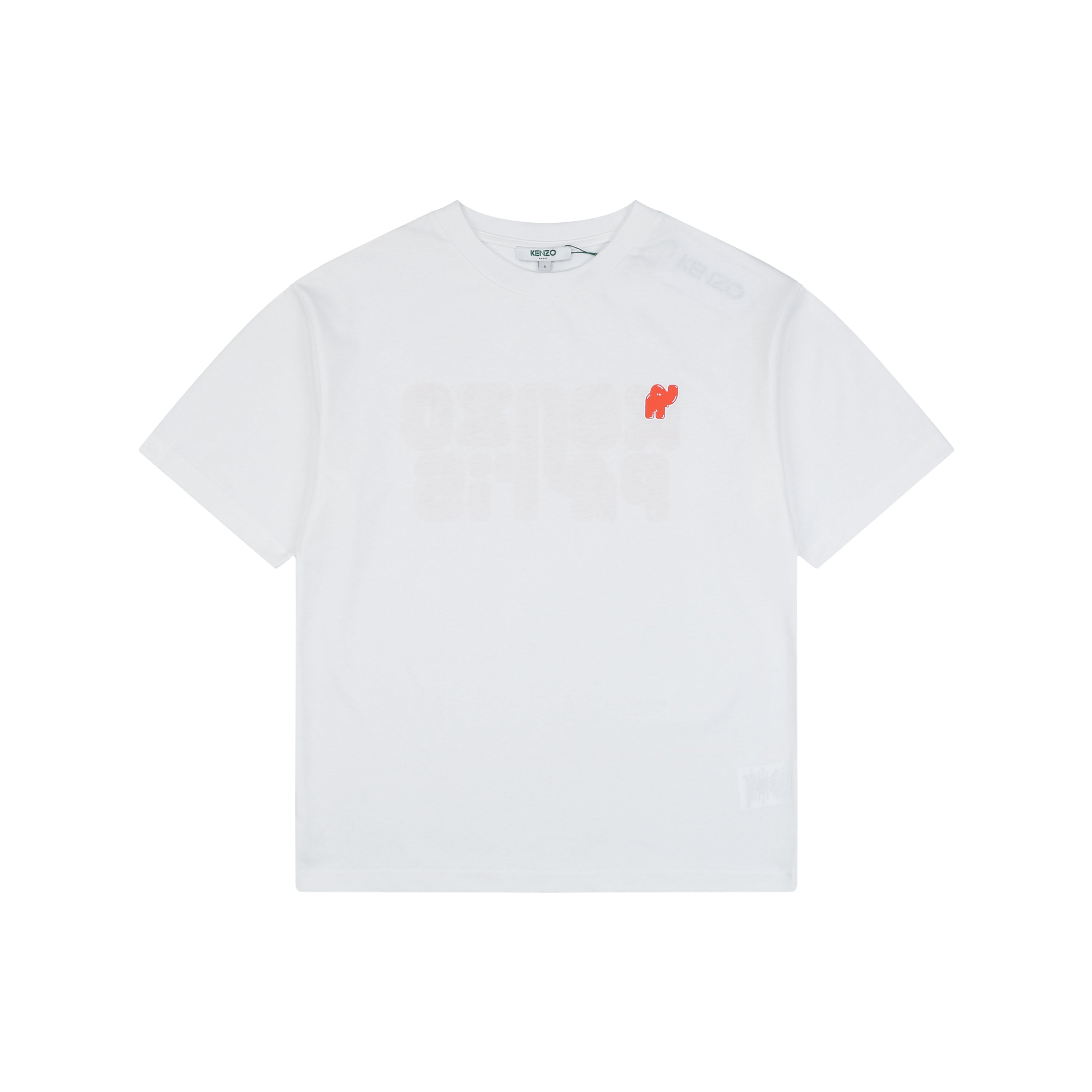 Kenzo Elephant Logo Bubble Letter Print Short Sleeve Tee — White