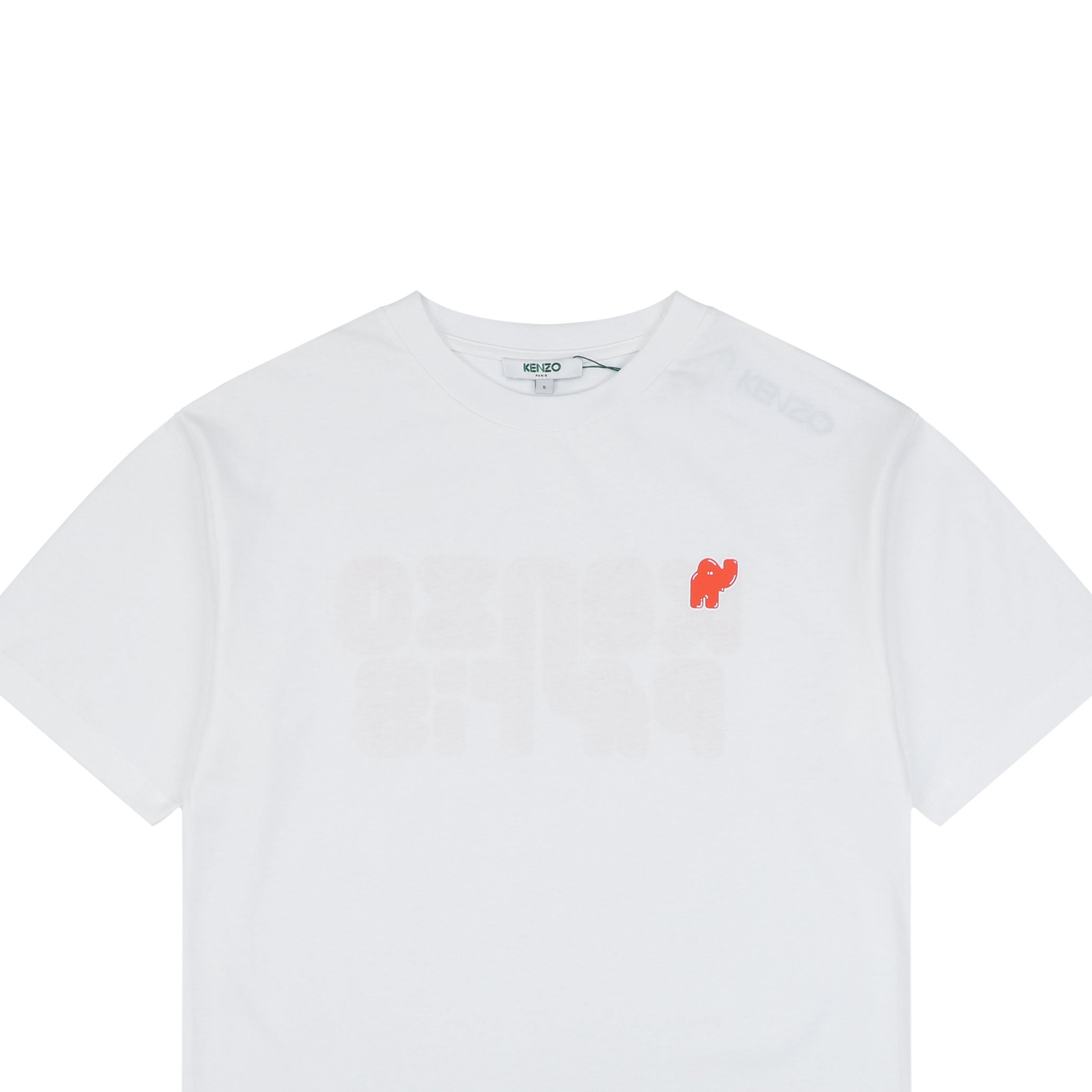 Kenzo Elephant Logo Bubble Letter Print Short Sleeve Tee — White