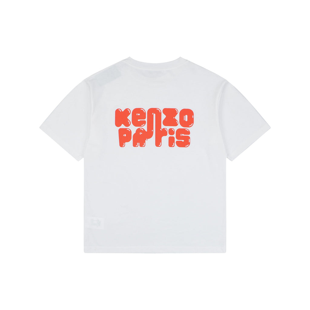 Kenzo Elephant Logo Bubble Letter Print Short Sleeve Tee — White