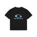 Balenciaga Blue Oval Ring Logo Print Short Sleeve Tee — Black