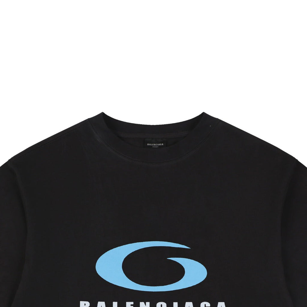 Balenciaga Blue Oval Ring Logo Print Short Sleeve Tee — Black