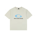 Balenciaga Blue Oval Ring Logo Print Short Sleeve Tee — Cream