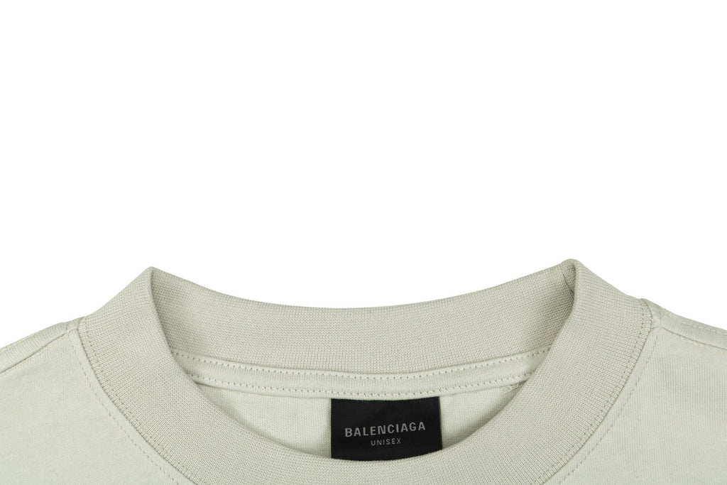 Balenciaga Blue Oval Ring Logo Print Short Sleeve Tee — Cream
