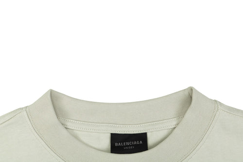 Balenciaga Blue Oval Ring Logo Print Short Sleeve Tee — Cream