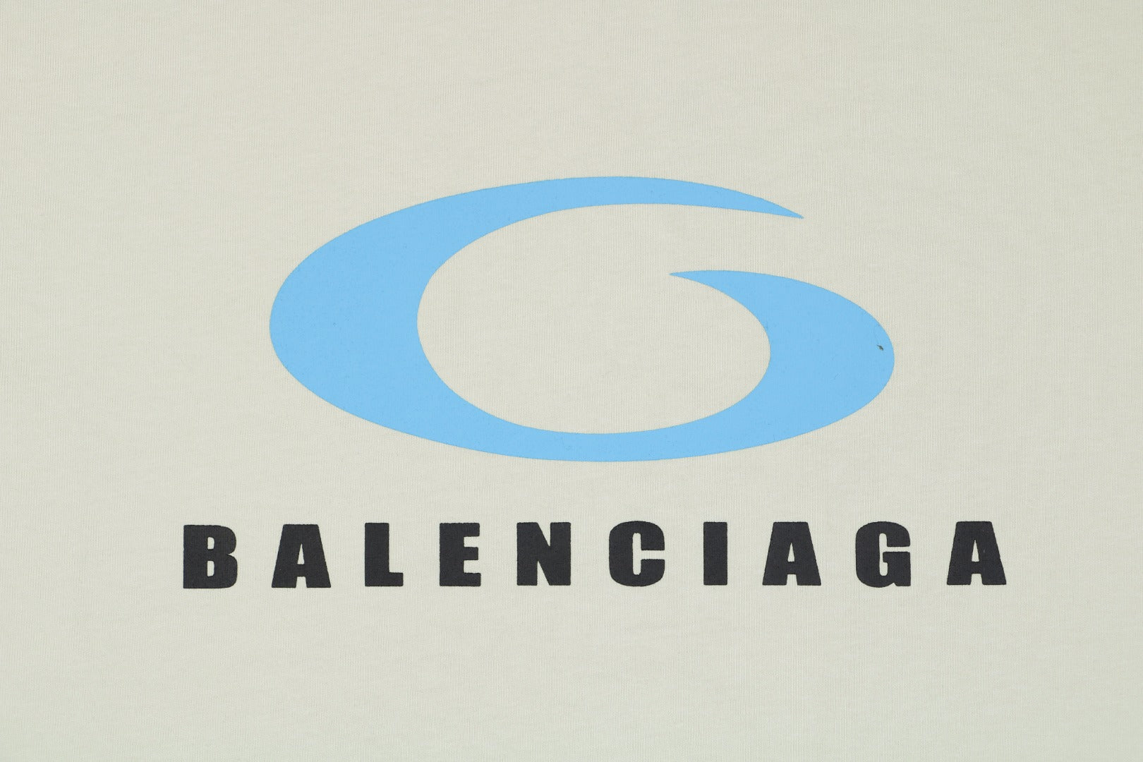 Balenciaga Blue Oval Ring Logo Print Short Sleeve Tee — Cream