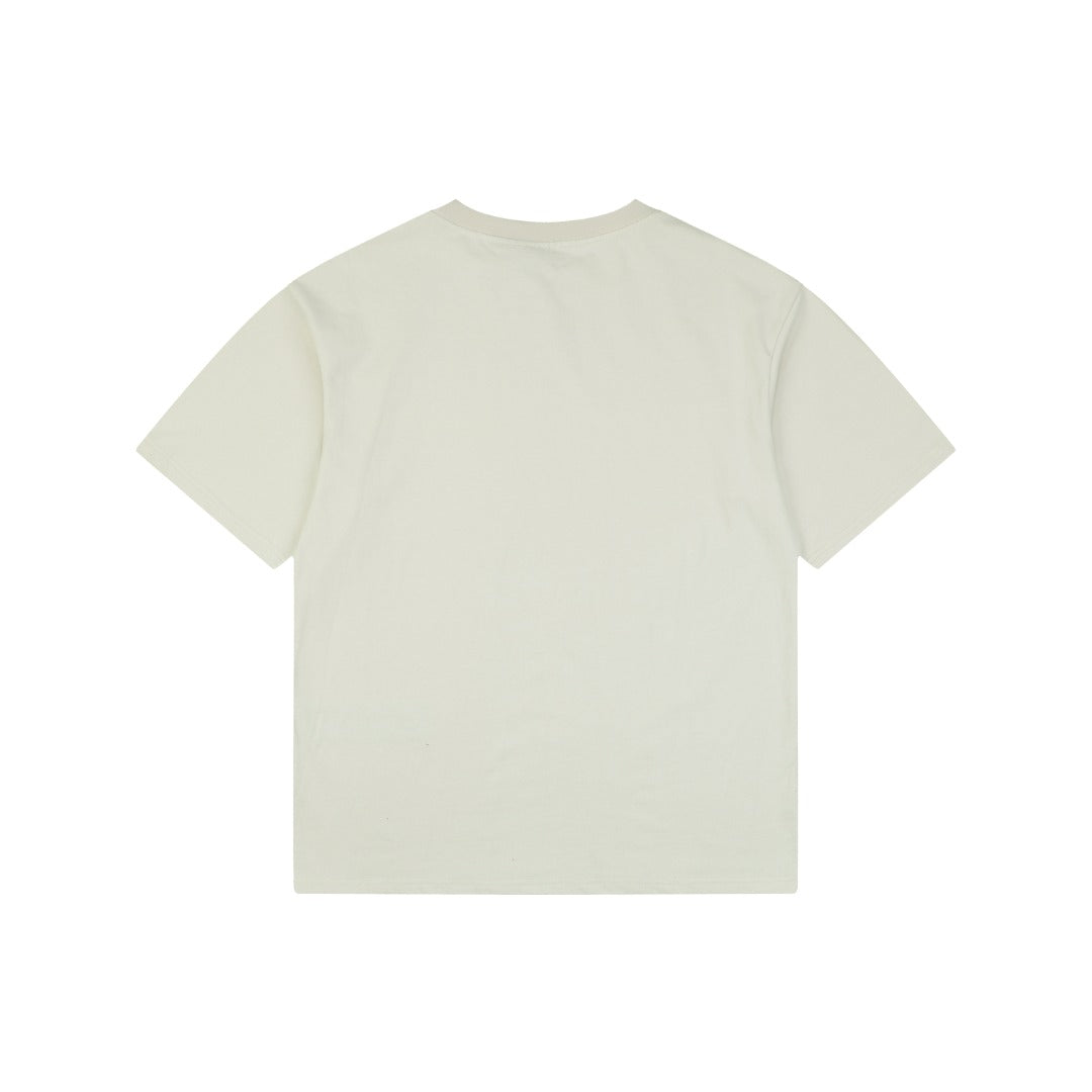 Balenciaga Blue Oval Ring Logo Print Short Sleeve Tee — Cream
