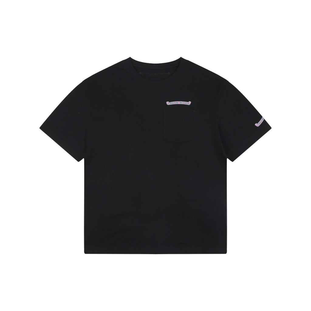 Chrome Hearts Pink Green Sanskrit Scroll Embroidered Short Sleeve Tee — Black
