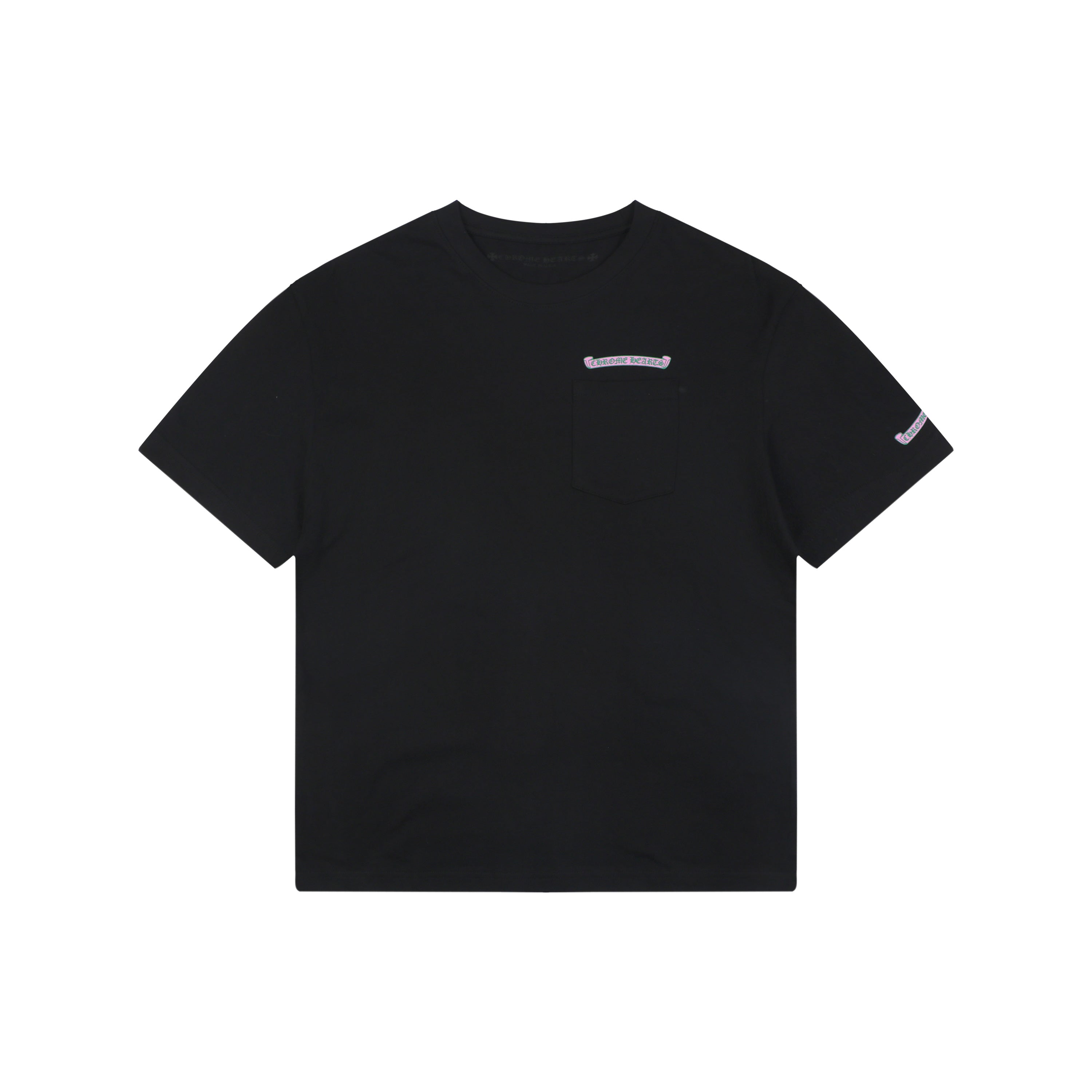 Chrome Hearts Pink Green Sanskrit Scroll Embroidered Short Sleeve Tee — Black