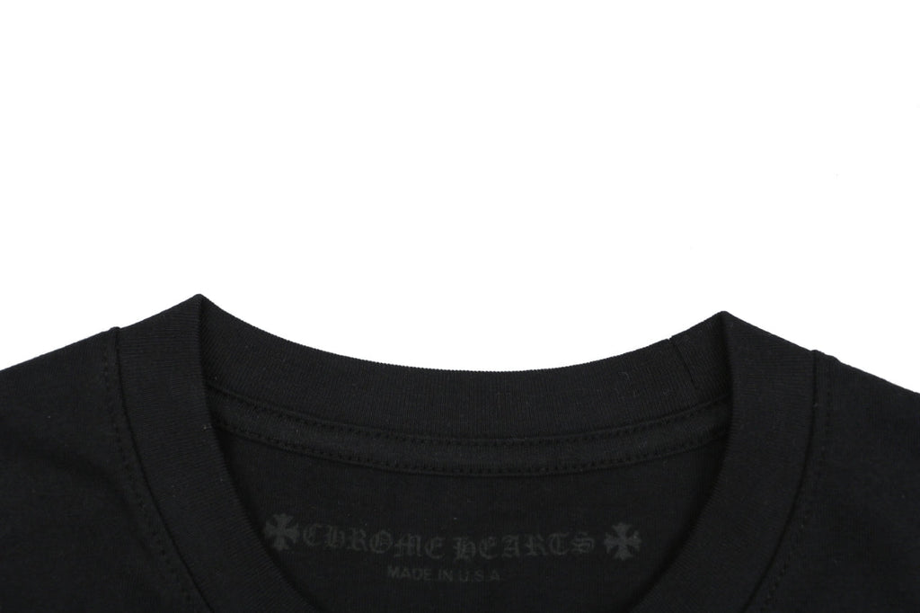 Chrome Hearts Pink Green Sanskrit Scroll Embroidered Short Sleeve Tee — Black