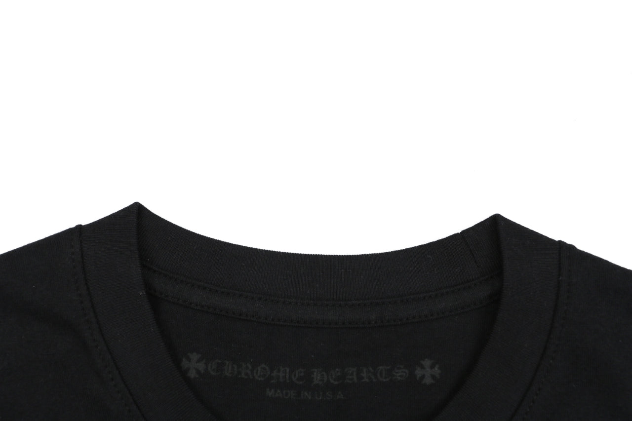 Chrome Hearts Pink Green Sanskrit Scroll Embroidered Short Sleeve Tee — Black