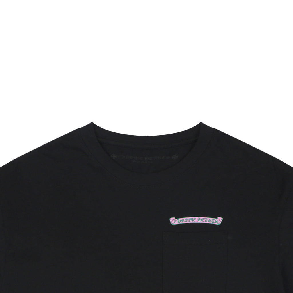Chrome Hearts Pink Green Sanskrit Scroll Embroidered Short Sleeve Tee — Black
