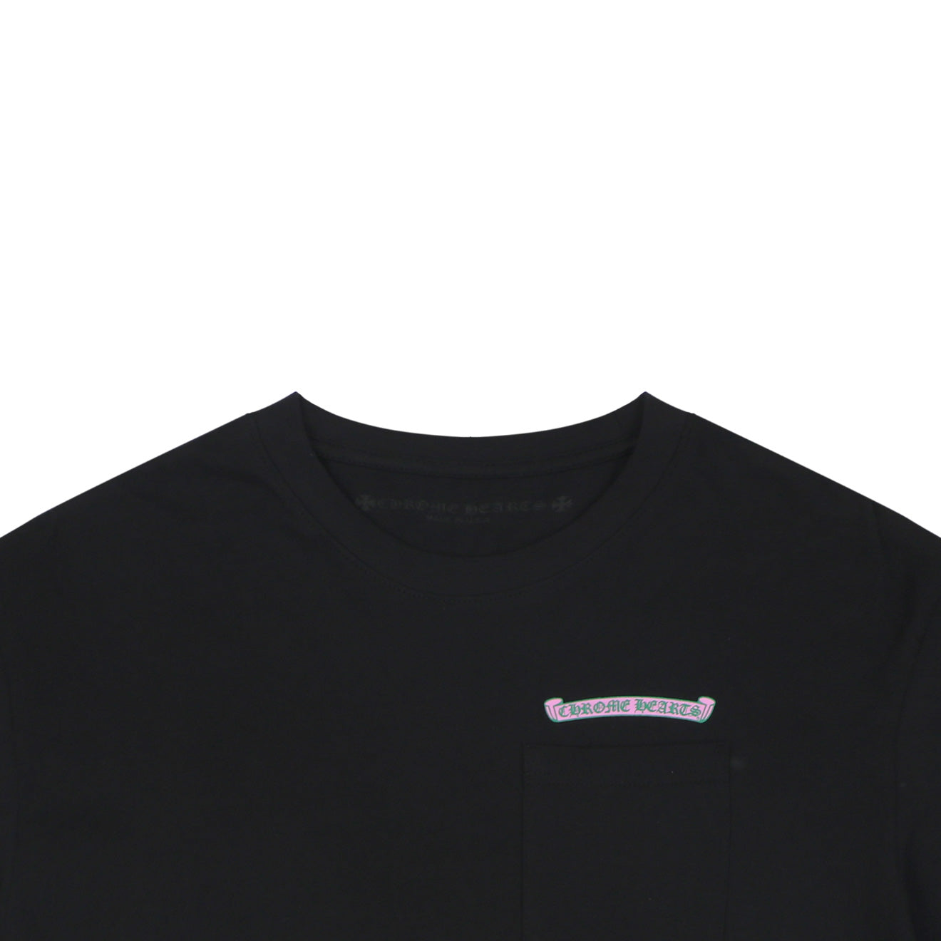 Chrome Hearts Pink Green Sanskrit Scroll Embroidered Short Sleeve Tee — Black