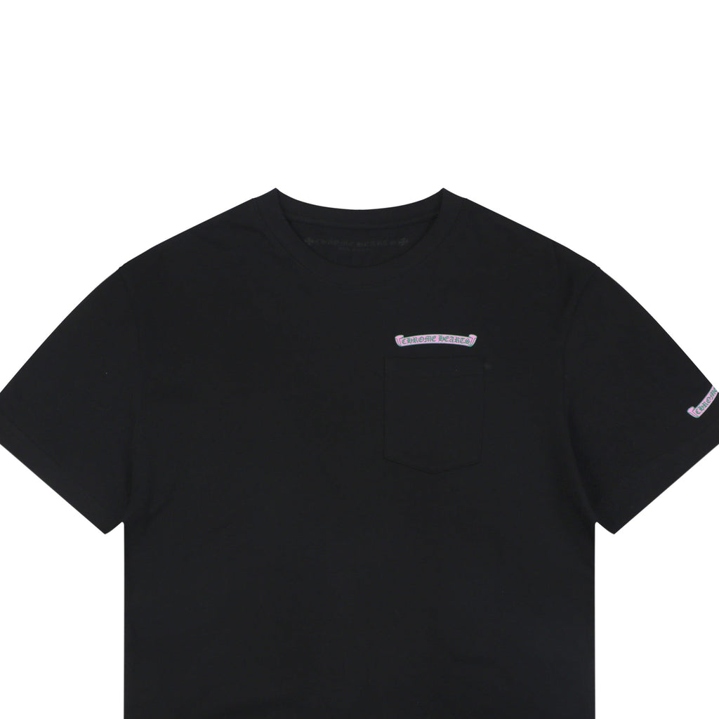 Chrome Hearts Pink Green Sanskrit Scroll Embroidered Short Sleeve Tee — Black