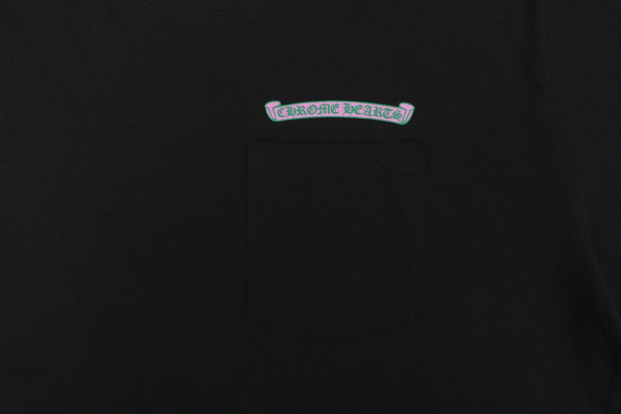 Chrome Hearts Pink Green Sanskrit Scroll Embroidered Short Sleeve Tee — Black