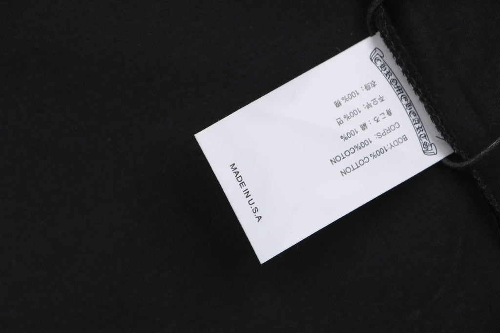 Chrome Hearts Pink Green Sanskrit Scroll Embroidered Short Sleeve Tee — Black