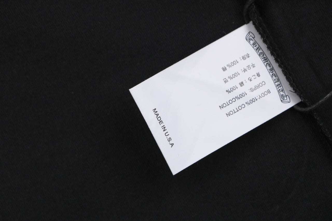 Chrome Hearts Pink Green Sanskrit Scroll Embroidered Short Sleeve Tee — Black