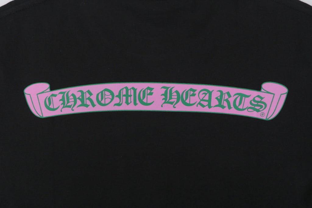Chrome Hearts Pink Green Sanskrit Scroll Embroidered Short Sleeve Tee — Black