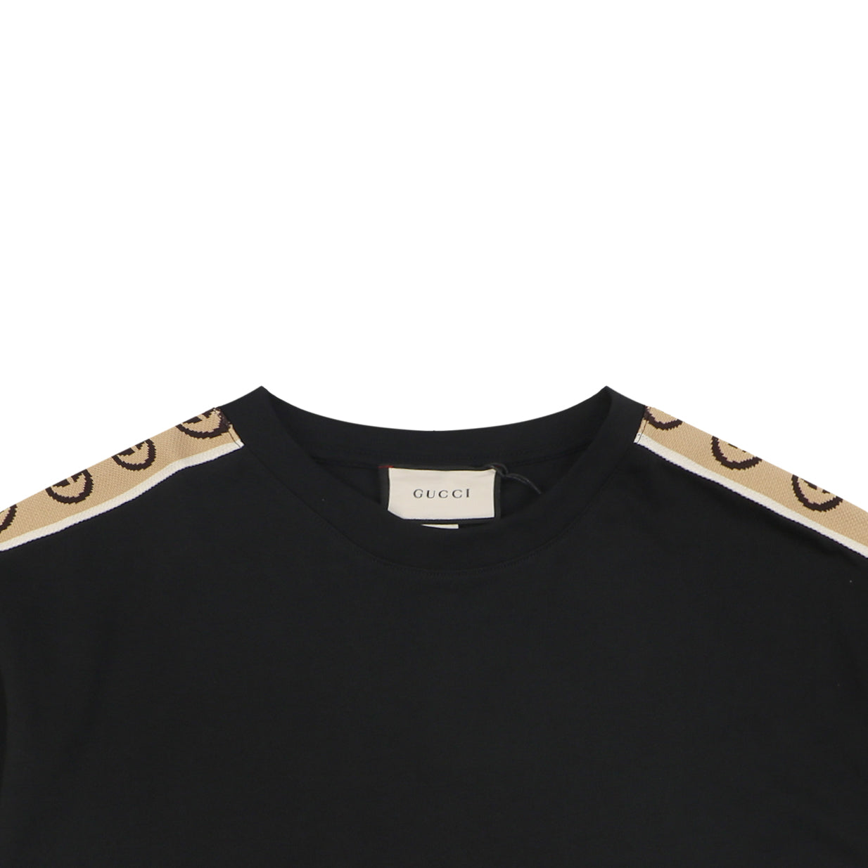Gucci Double G Interlocking Logo Tape Short Sleeve Tee — Black