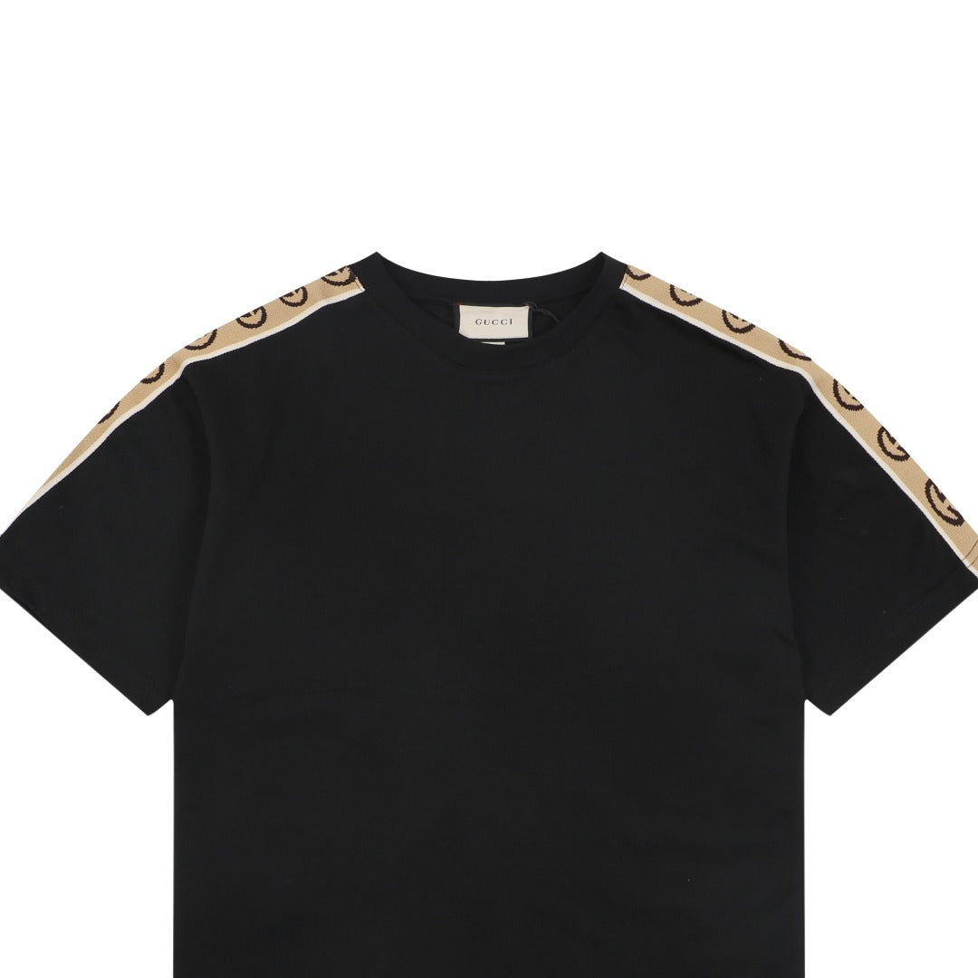 Gucci Double G Interlocking Logo Tape Short Sleeve Tee — Black