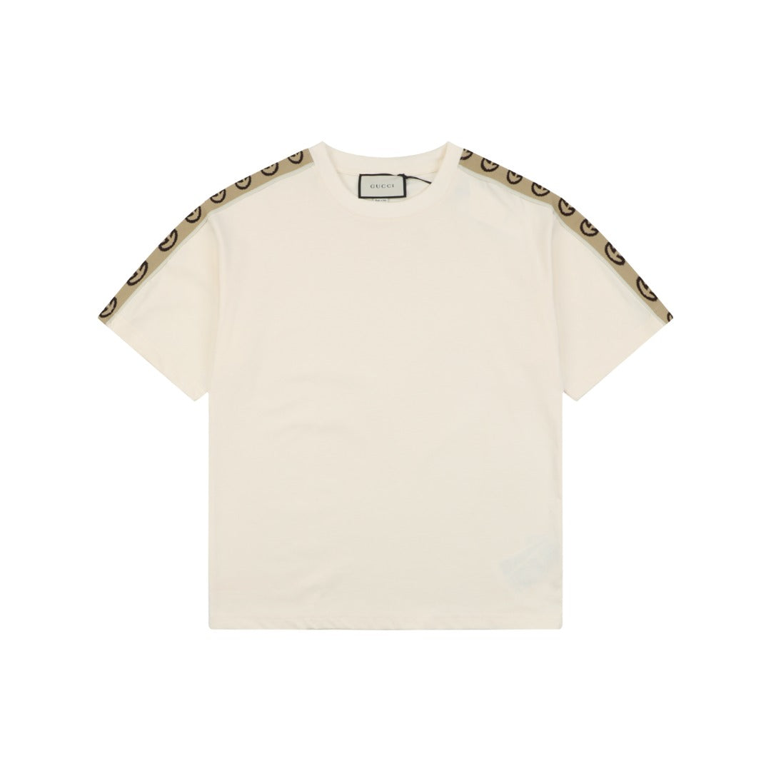 Gucci Double G Interlocking Logo Tape Short Sleeve Tee — Cream