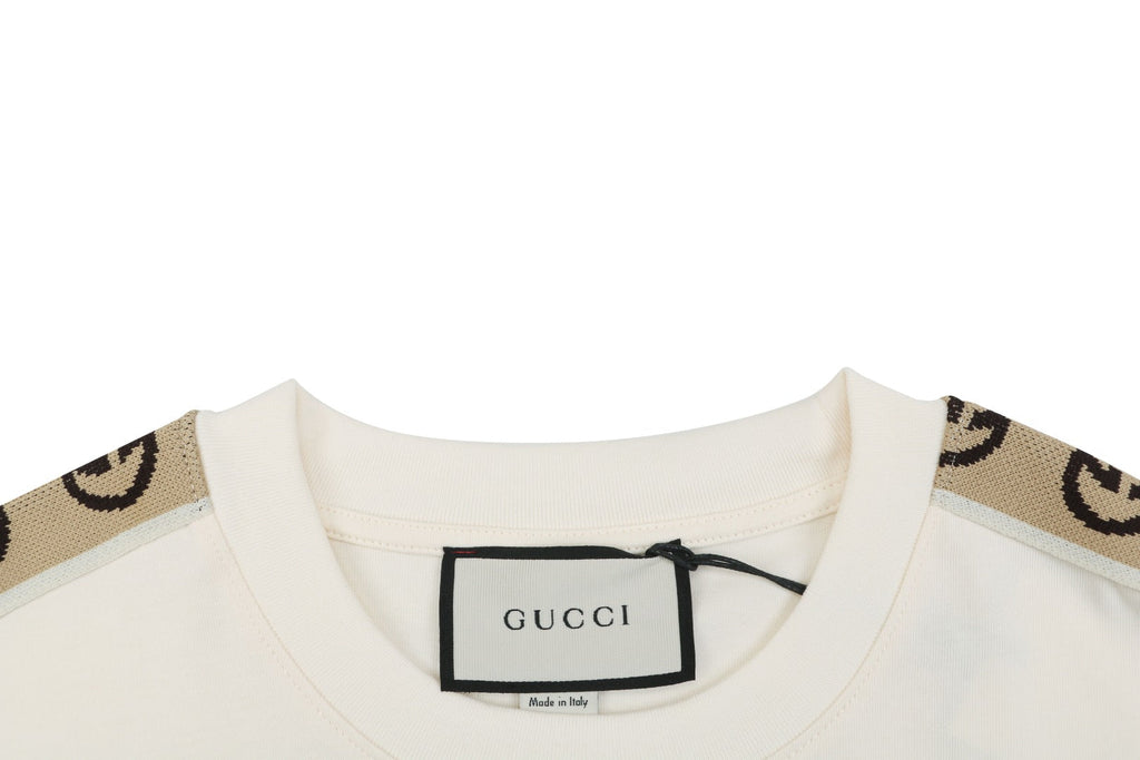 Gucci Double G Interlocking Logo Tape Short Sleeve Tee — Cream