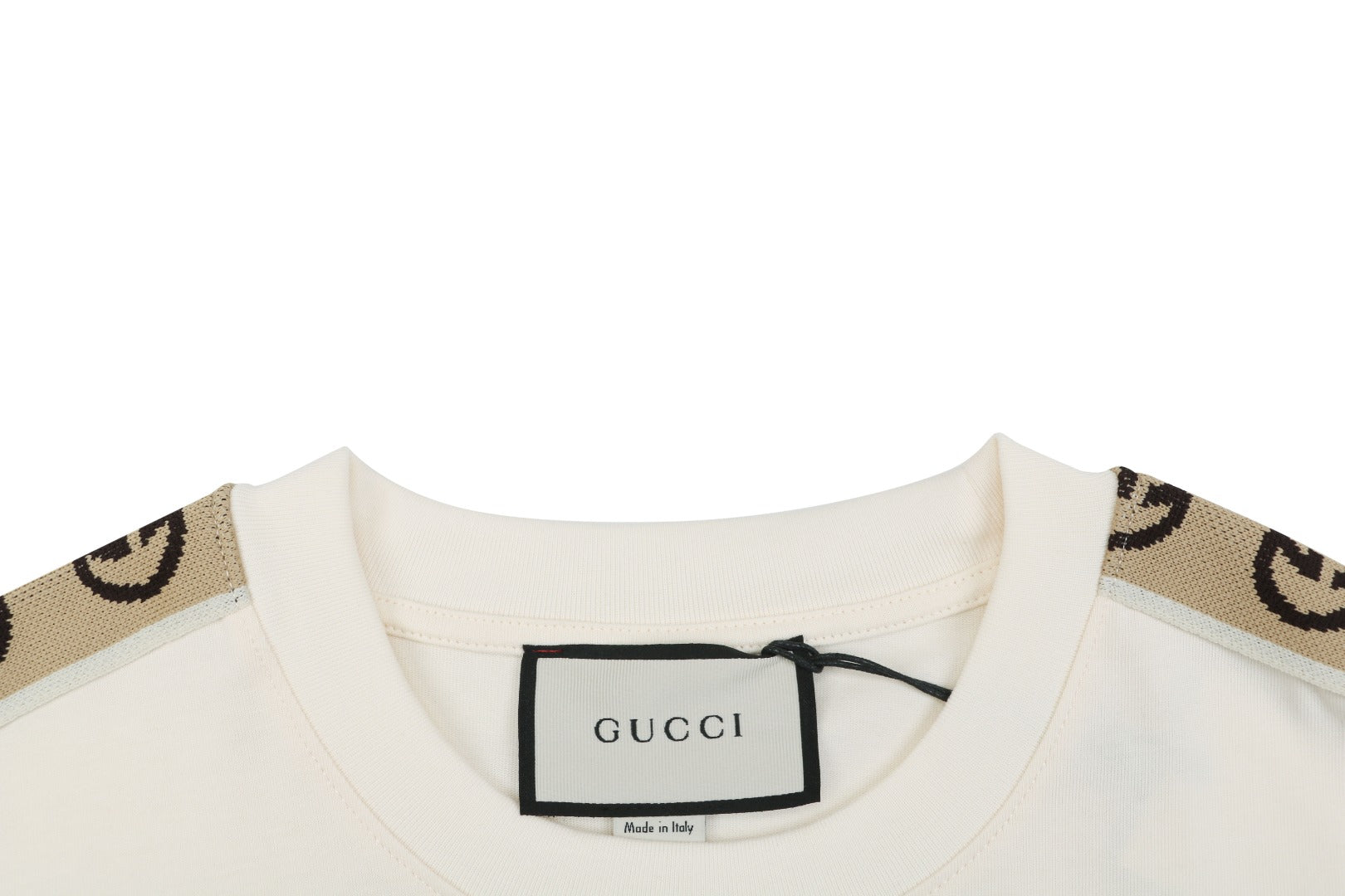 Gucci Double G Interlocking Logo Tape Short Sleeve Tee — Cream