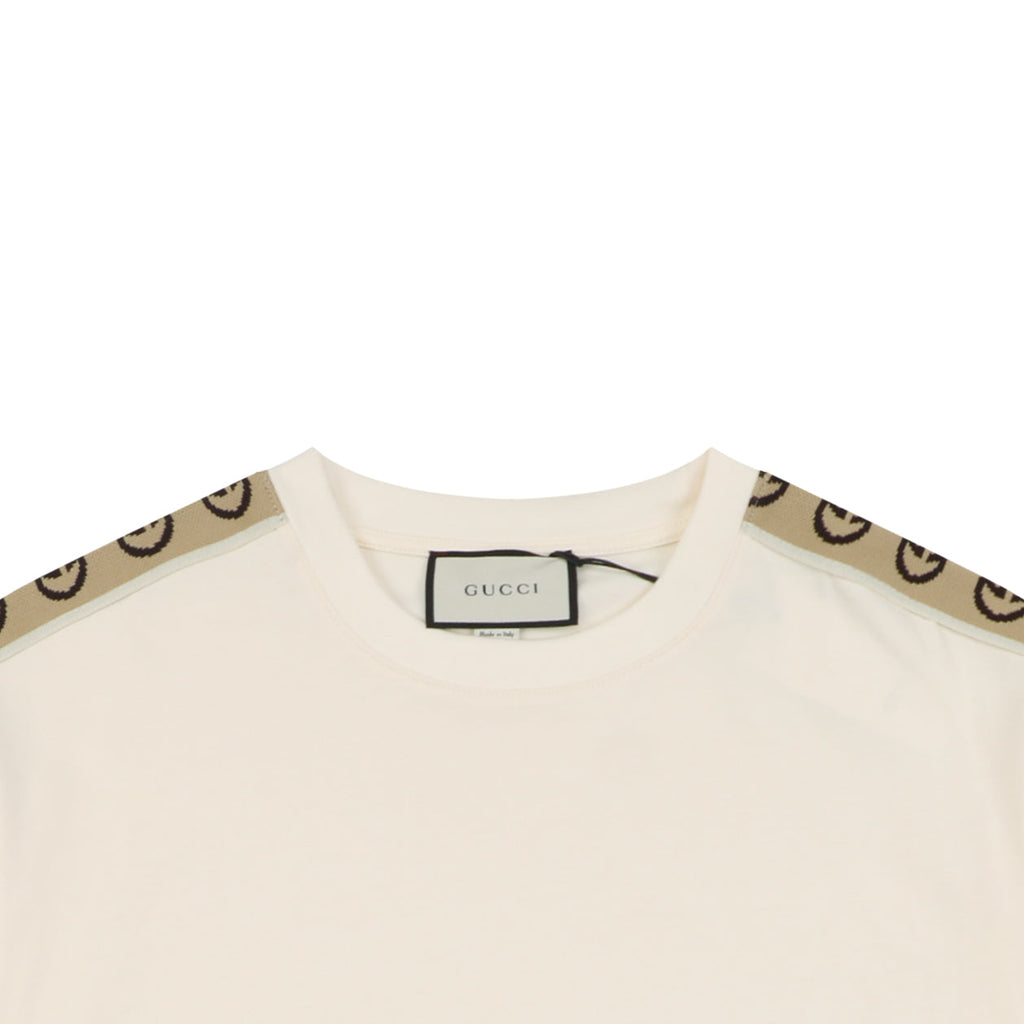 Gucci Double G Interlocking Logo Tape Short Sleeve Tee — Cream