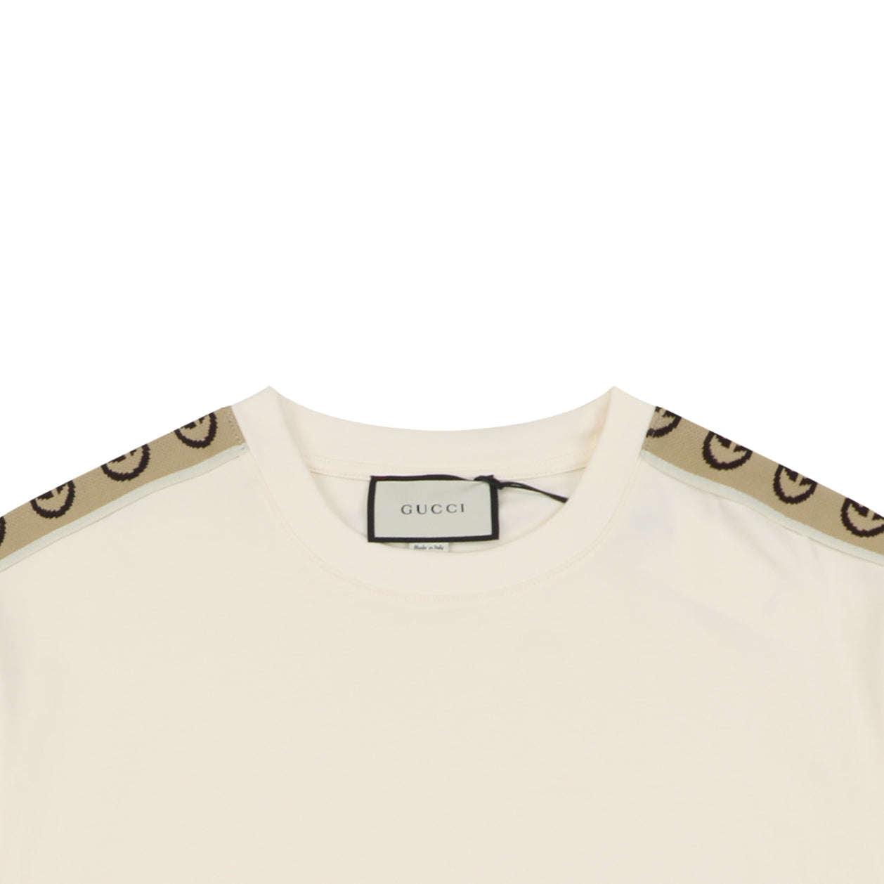 Gucci Double G Interlocking Logo Tape Short Sleeve Tee — Cream