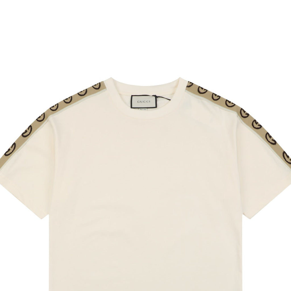 Gucci Double G Interlocking Logo Tape Short Sleeve Tee — Cream