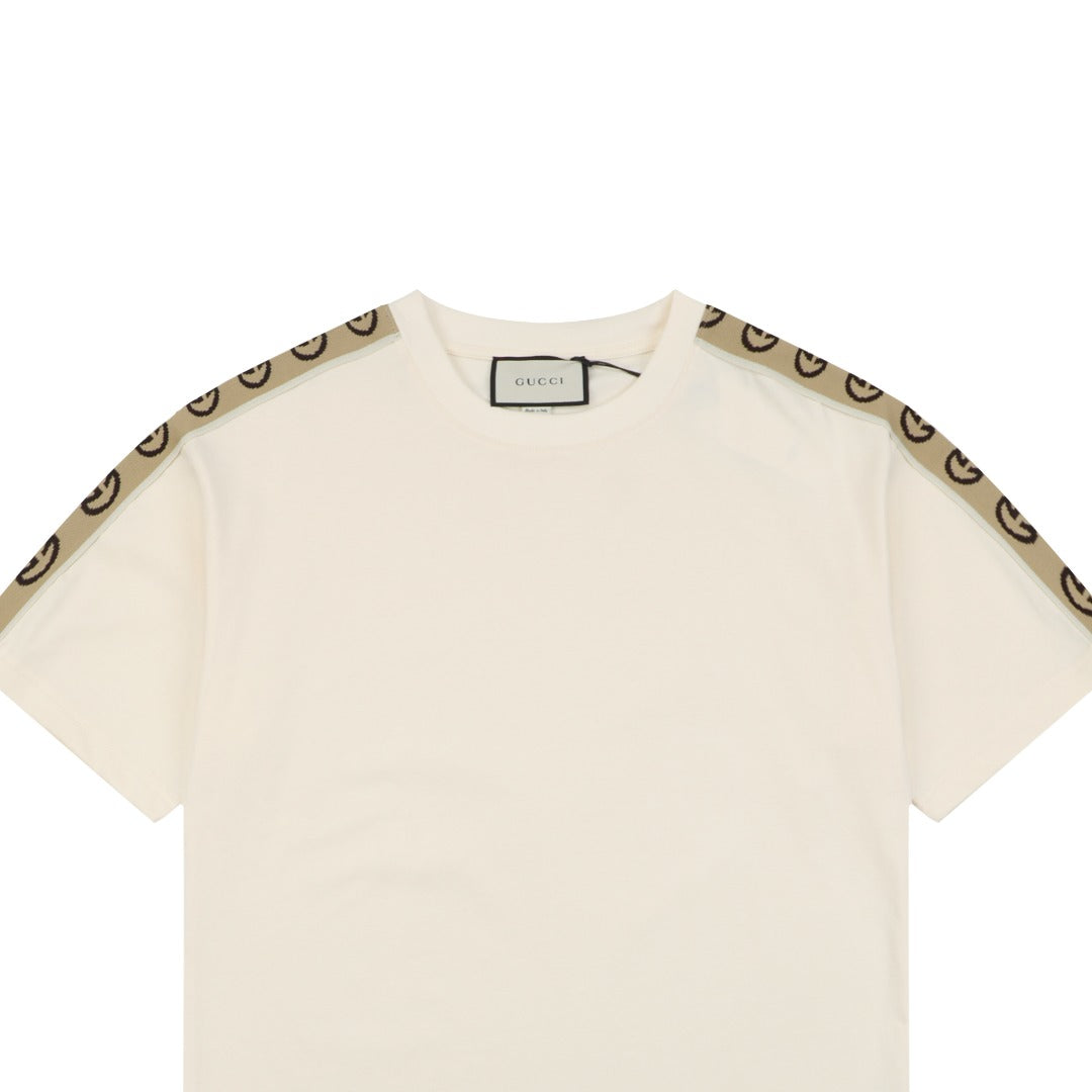 Gucci Double G Interlocking Logo Tape Short Sleeve Tee — Cream