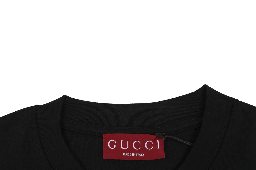 Gucci GG Double G Web Stripe Logo Print Short Sleeve Tee — Black