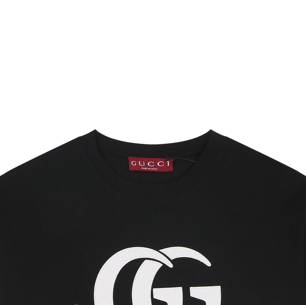 Gucci GG Double G Web Stripe Logo Print Short Sleeve Tee — Black