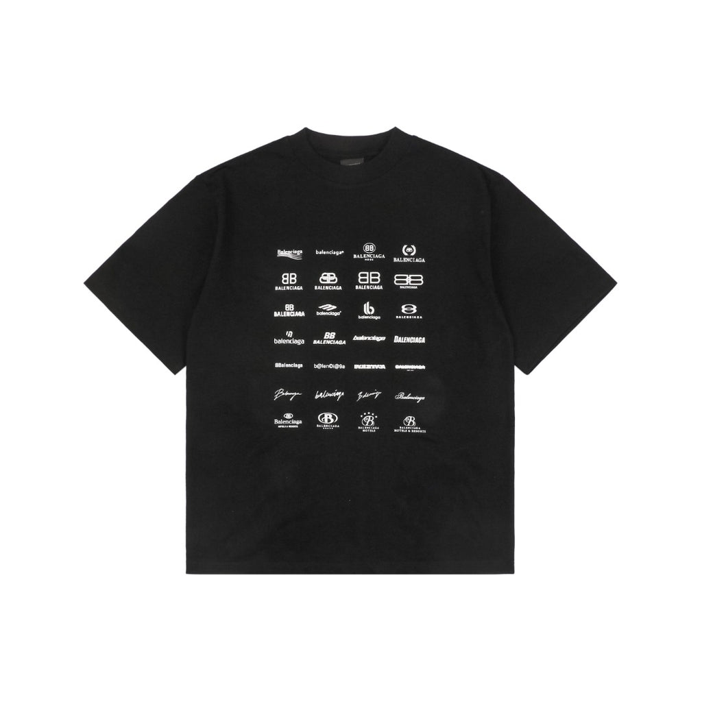 Balenciaga 23SS Multi-Logo Archive Print Short Sleeve Tee – Black