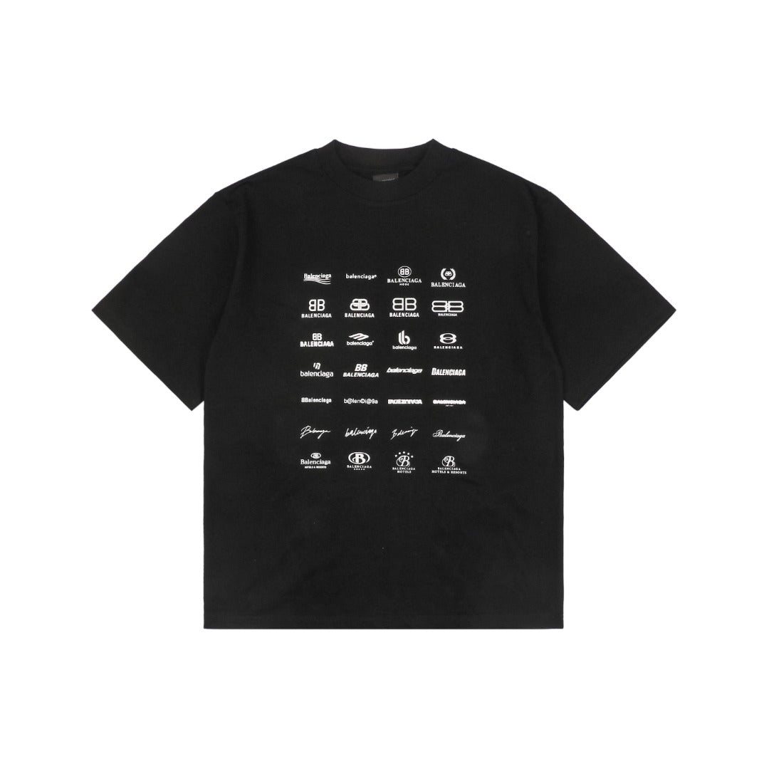 Balenciaga 23SS Multi-Logo Archive Print Short Sleeve Tee – Black