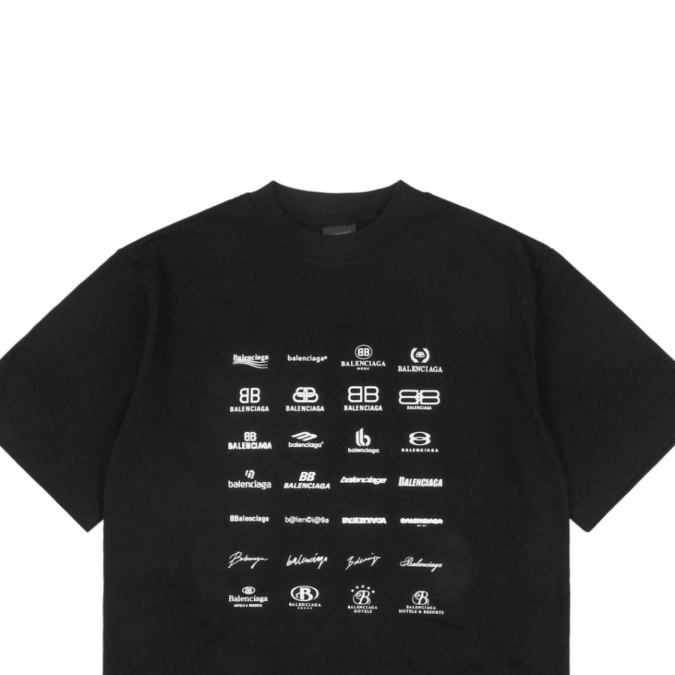 Balenciaga 23SS Multi-Logo Archive Print Short Sleeve Tee – Black