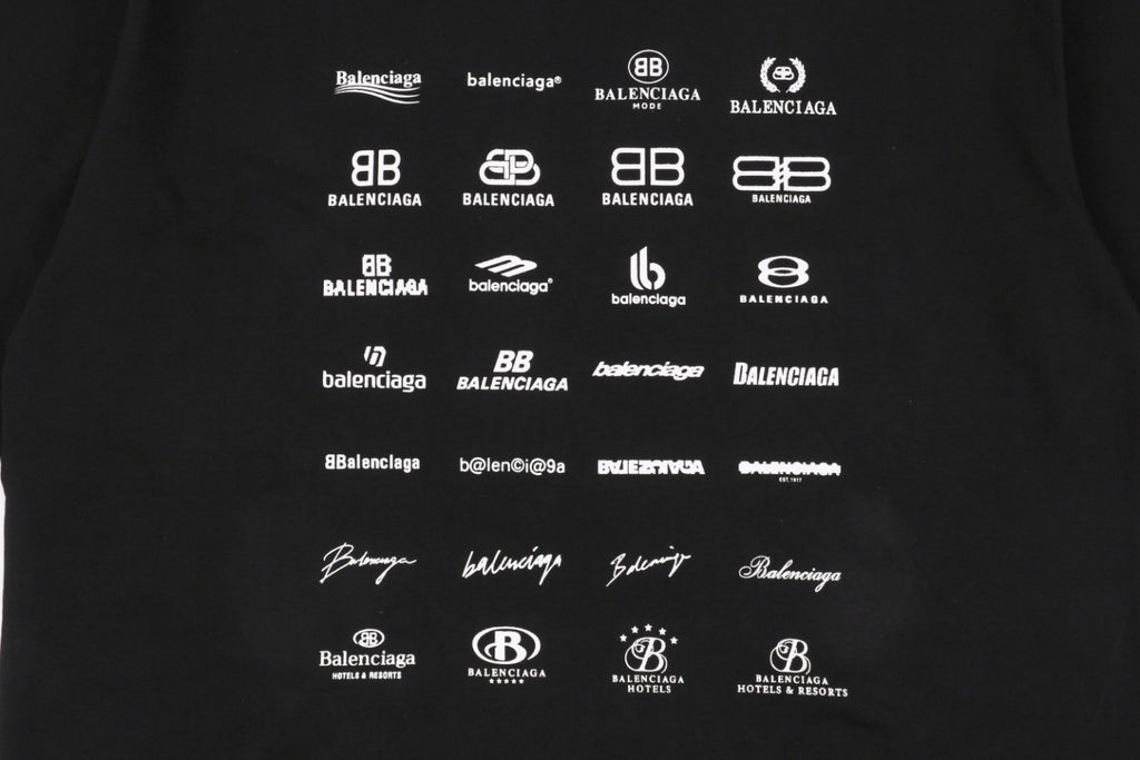 Balenciaga 23SS Multi-Logo Archive Print Short Sleeve Tee – Black