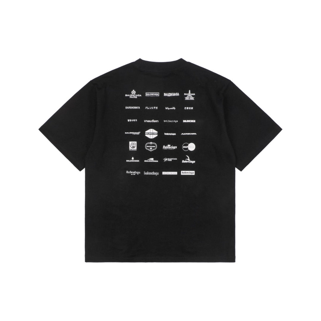 Balenciaga 23SS Multi-Logo Archive Print Short Sleeve Tee – Black