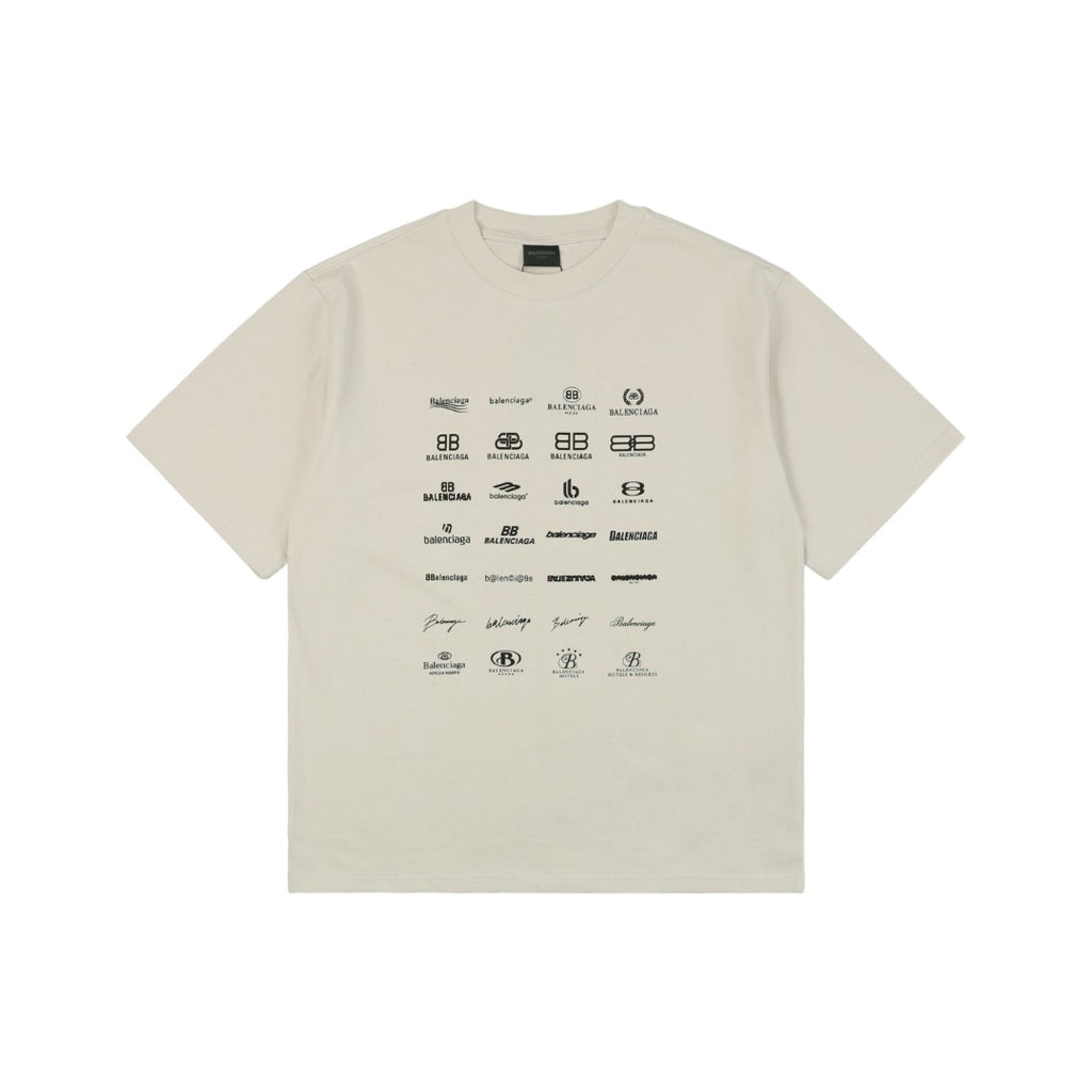 Balenciaga 23SS Multi-Logo Archive Print Short Sleeve Tee – Cream