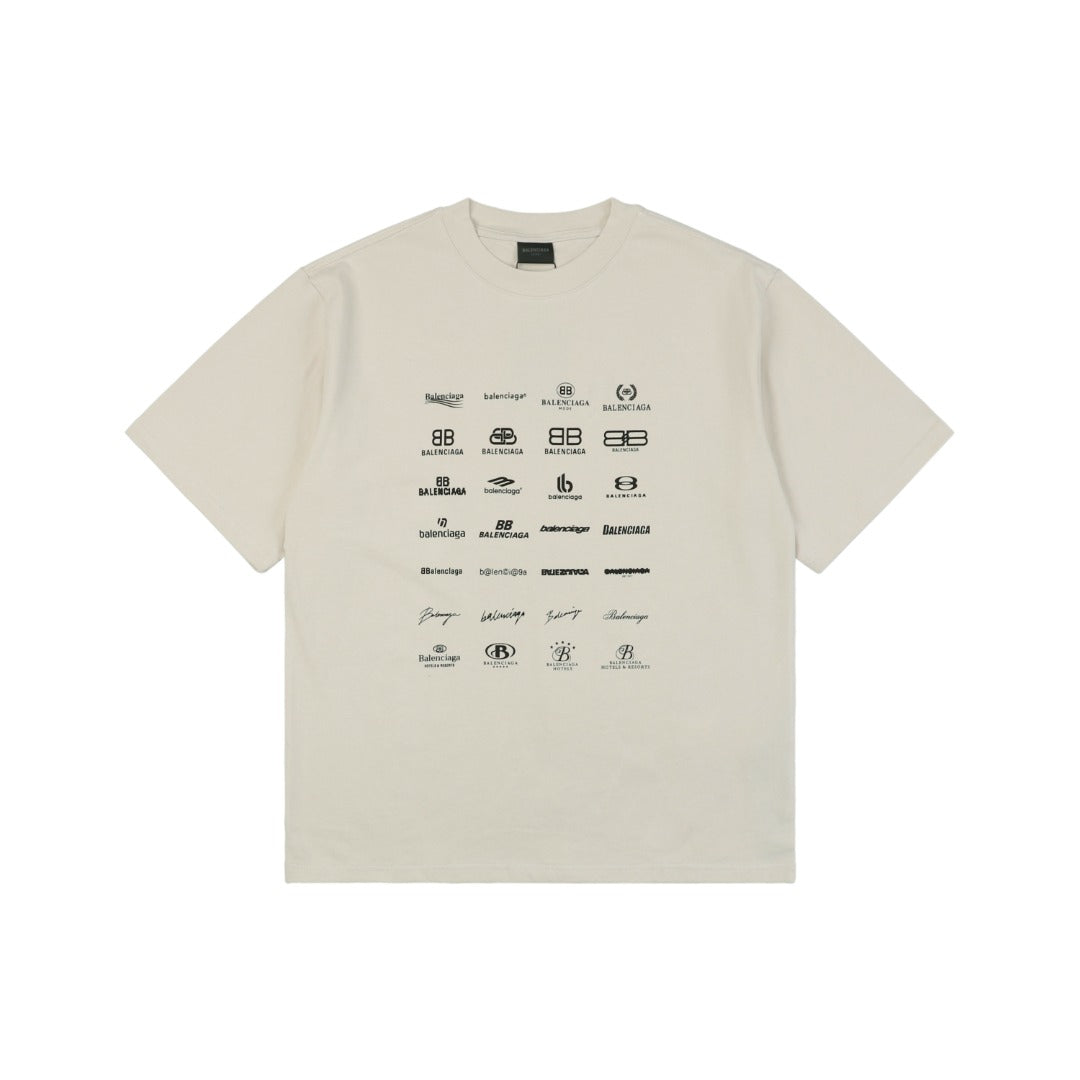 Balenciaga 23SS Multi-Logo Archive Print Short Sleeve Tee – Cream