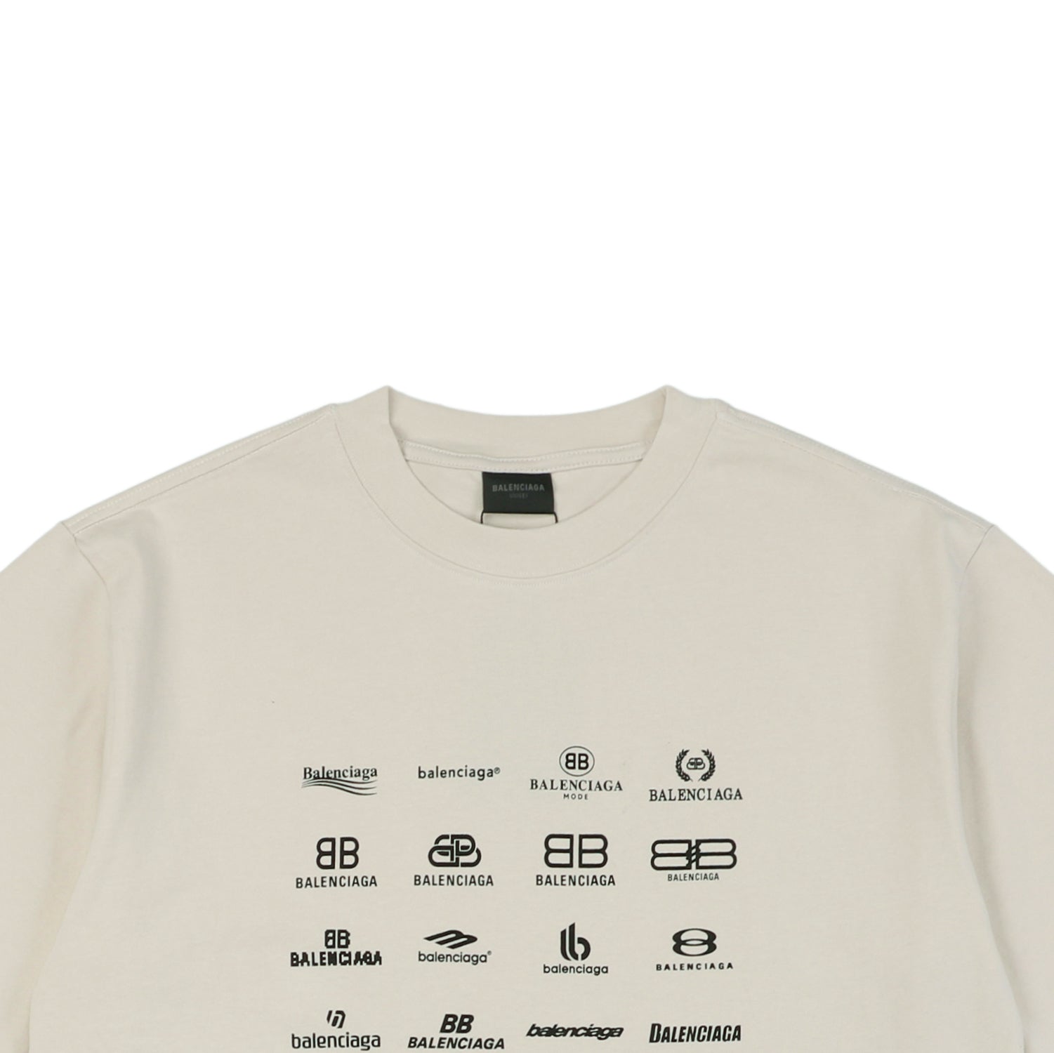 Balenciaga 23SS Multi-Logo Archive Print Short Sleeve Tee – Cream