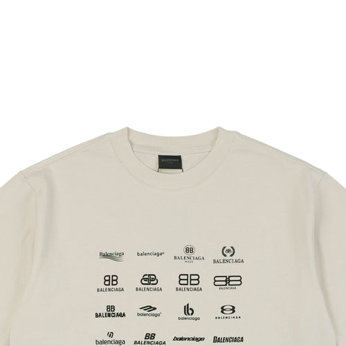 Balenciaga 23SS Multi-Logo Archive Print Short Sleeve Tee – Cream