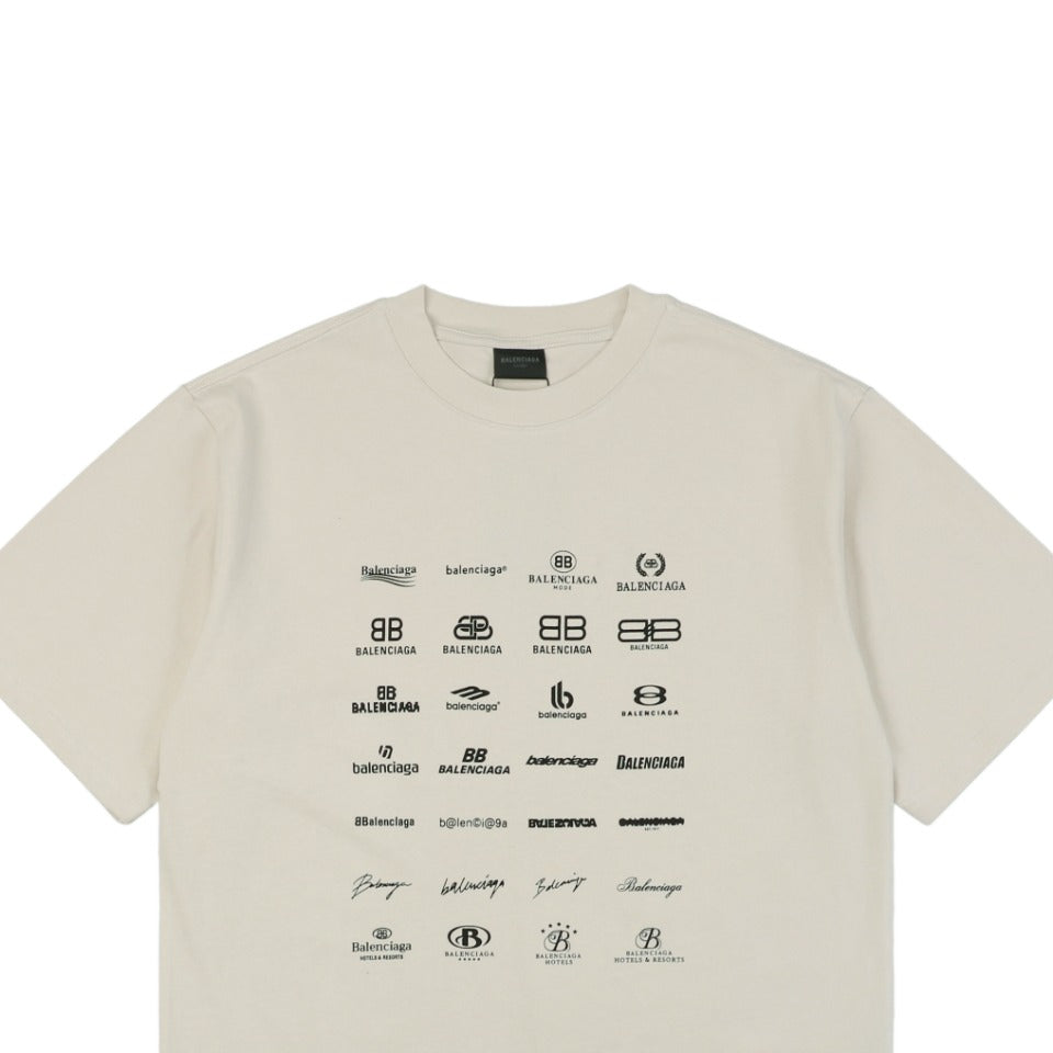 Balenciaga 23SS Multi-Logo Archive Print Short Sleeve Tee – Cream