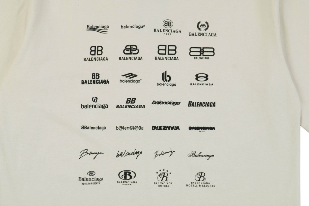 Balenciaga 23SS Multi-Logo Archive Print Short Sleeve Tee – Cream