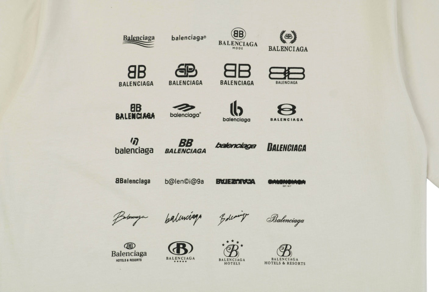 Balenciaga 23SS Multi-Logo Archive Print Short Sleeve Tee – Cream