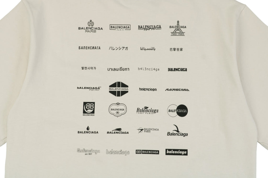 Balenciaga 23SS Multi-Logo Archive Print Short Sleeve Tee – Cream