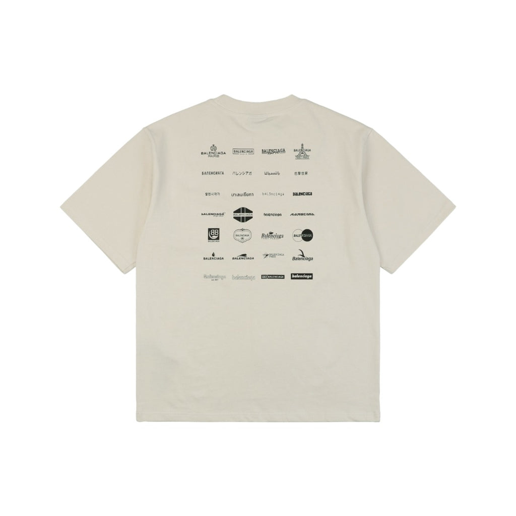 Balenciaga 23SS Multi-Logo Archive Print Short Sleeve Tee – Cream