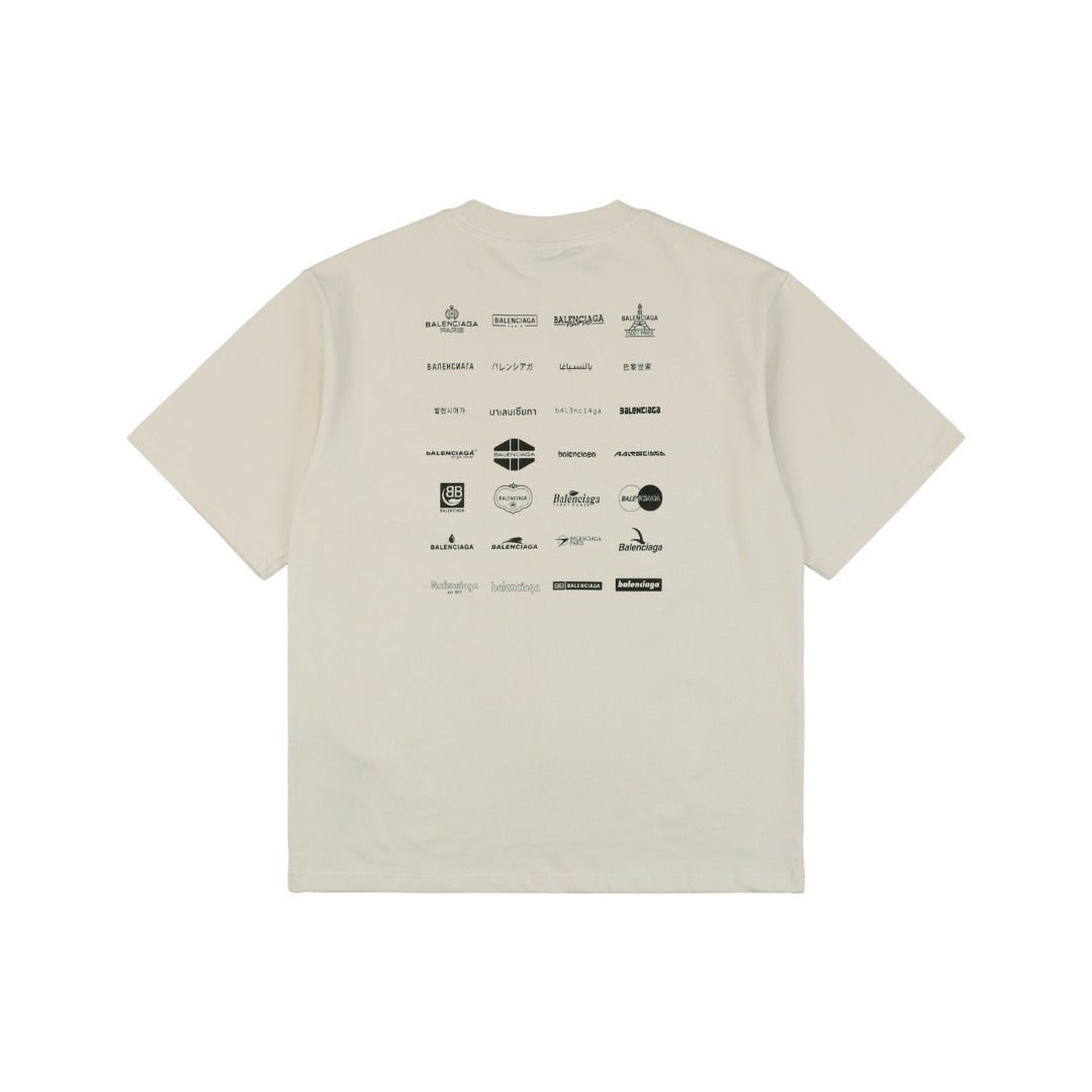 Balenciaga 23SS Multi-Logo Archive Print Short Sleeve Tee – Cream