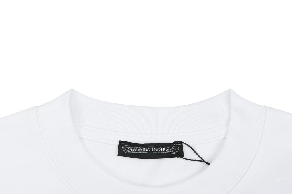 Chrome Hearts Pink Cherry Sanskrit Cross Embroidered Short Sleeve T-Shirt — White