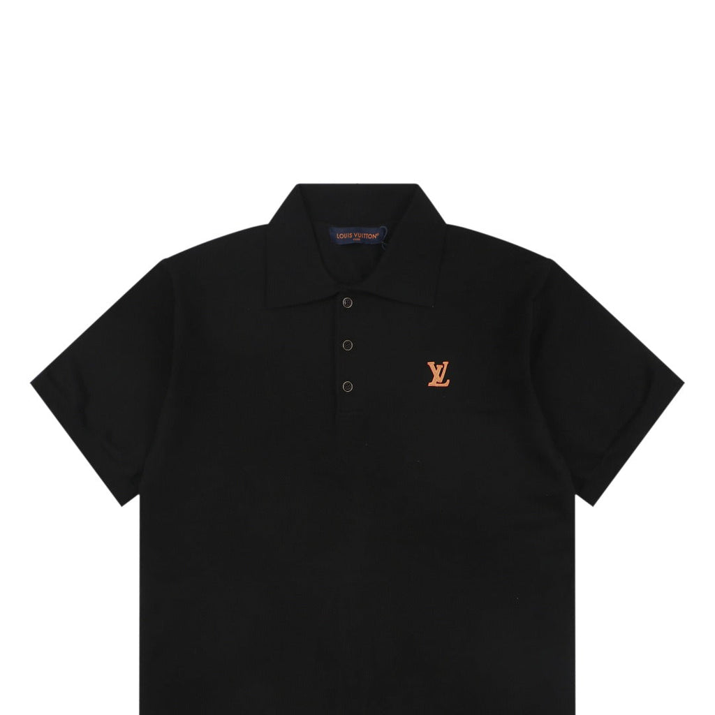 Louis Vuitton LV Monogram Jacquard Leather-Patch Polo Short Sleeve — Black
