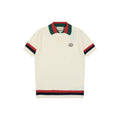 Gucci Retro Web Stripe Double G Jacquard Knit Short Sleeve Polo – Cream